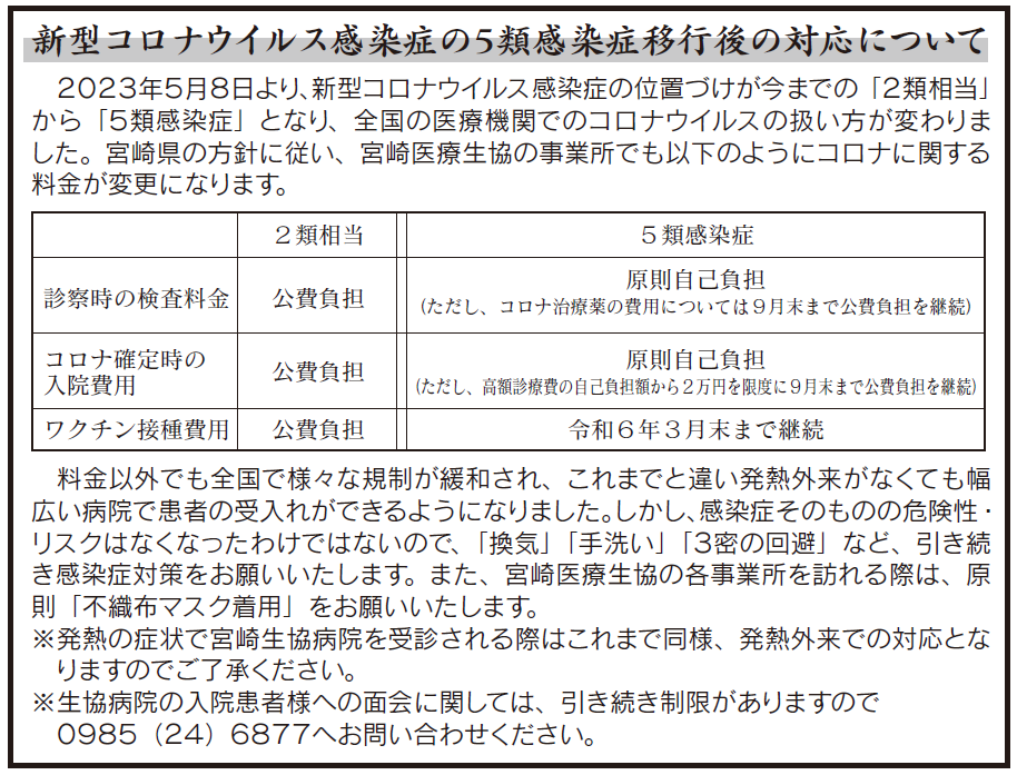 新型コロナウイルス感染症の５類感染症移行後の対応について