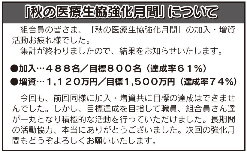 秋の医療生協強化月間について